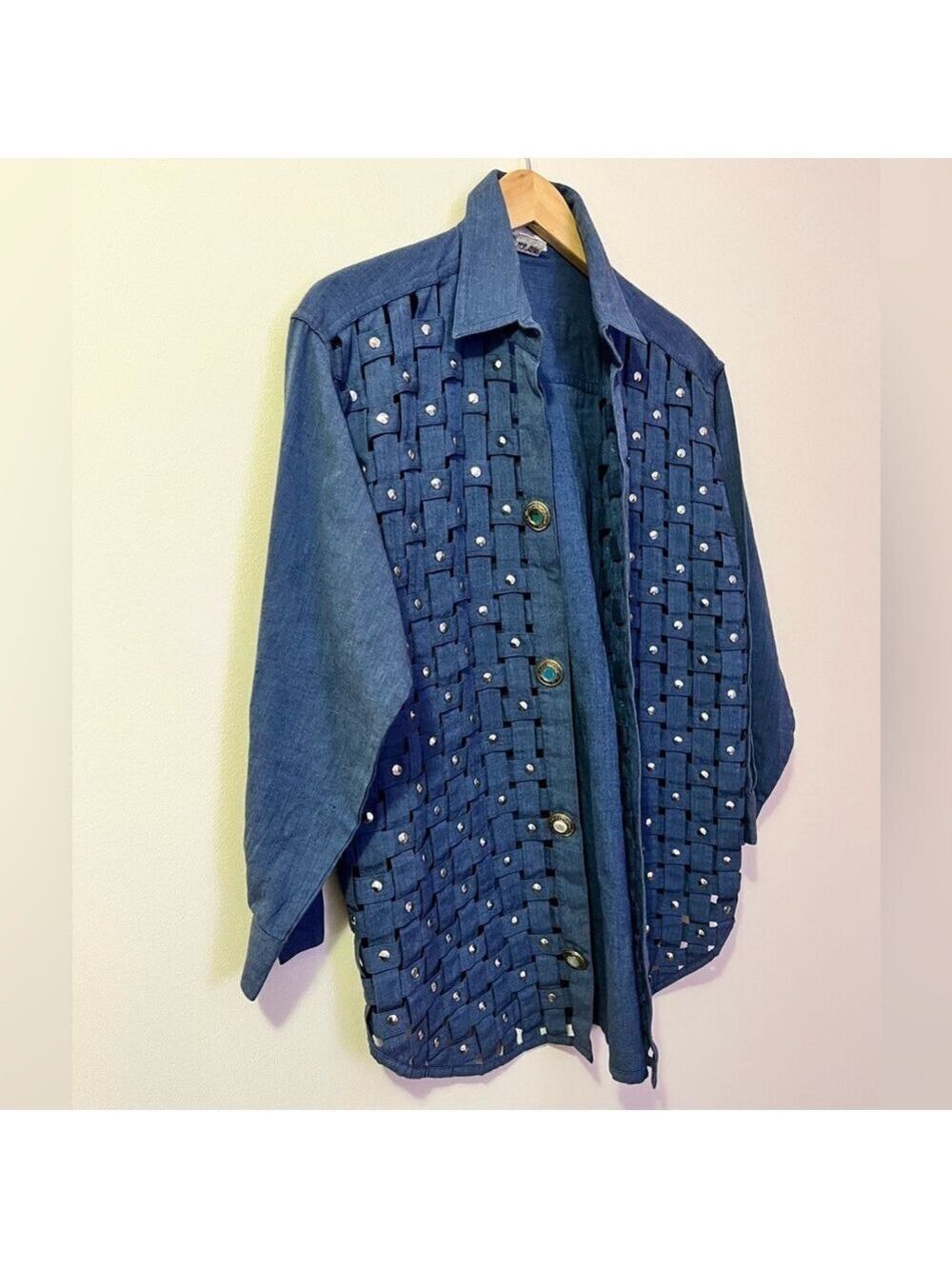 Yak Magik Woven Cotton Studded Jacket Boho Artisan Nepal Wearable Art Medium
